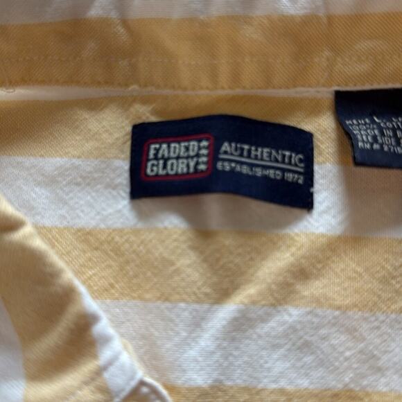 Unisex Faded Glory Yellow/White Striped Cotton Button Down Size L (m) XL (w) - Picture 2 of 3